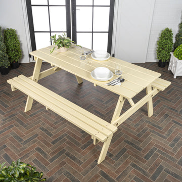 Shoreham 59" Modern Classic Outdoor Wood Picnic Table Benches with Umbrella Hole